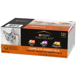 Purina® Pro Plan® Complete Essentials® Adult Cat Chicken & Turkey Variety Pack Entrée Cans -Cat Supplies Store 3020101 3020102 ENG RIGHT